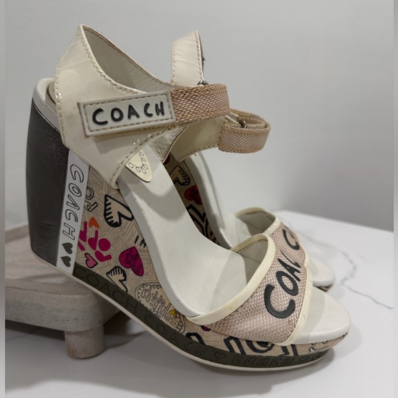 Coach Shoes - Coach Size 6.5 Women's Artistic Cream and Tan Wedges